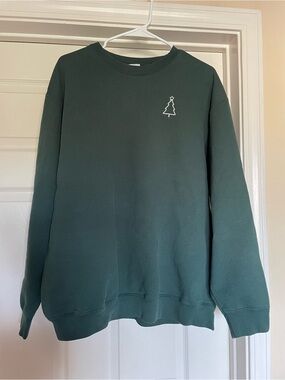 Minimalist Christmas Tree Forest Green Crewneck Sweater